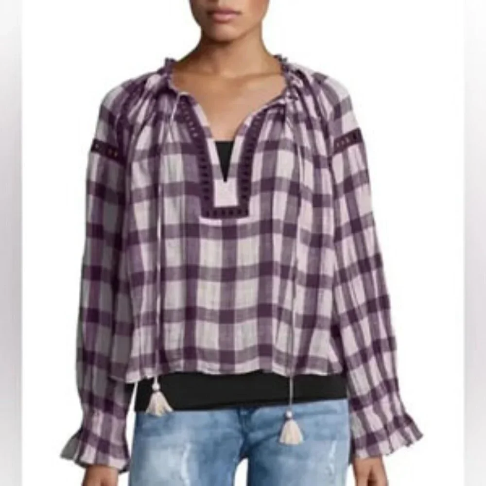 Free People Honey Grove Plaid Blouse - Size XS